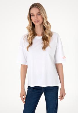 Kadın Beyaz Oversize Bisiklet Yaka Tişört - 50305775024