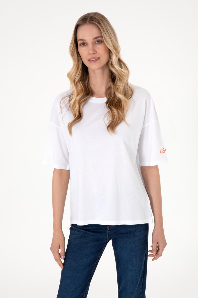 Kadın Beyaz Oversize Bisiklet Yaka Tişört