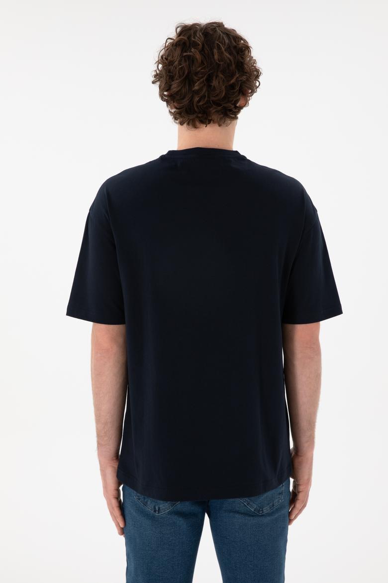 Erkek Comfort Fit Bisiklet Yaka Lacivert Tişört - 50306017056