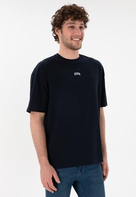 Erkek Comfort Fit Bisiklet Yaka Lacivert Tişört - 50306017056