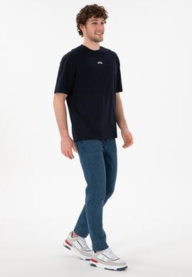 Erkek Comfort Fit Bisiklet Yaka Lacivert Tişört - 50306017056