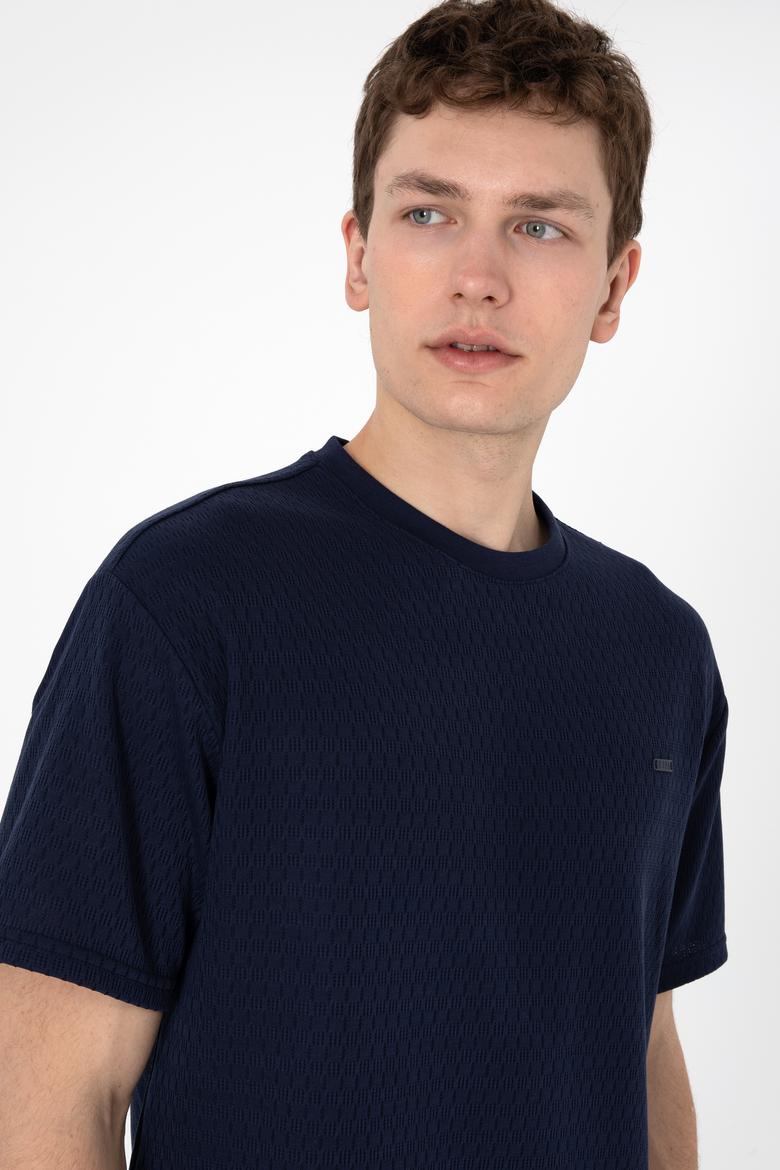 Erkek Comfort Fit Bisiklet Yaka Lacivert Tişört - 50308814008