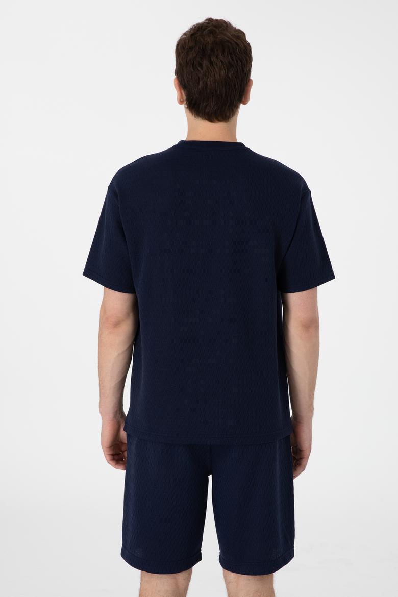 Erkek Comfort Fit Bisiklet Yaka Lacivert Tişört - 50308814008