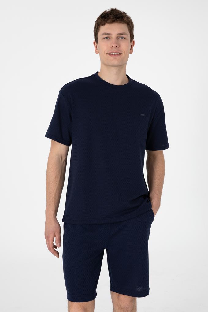 Erkek Comfort Fit Bisiklet Yaka Lacivert Tişört