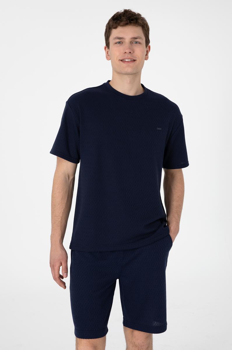 Erkek Comfort Fit Bisiklet Yaka Lacivert Tişört