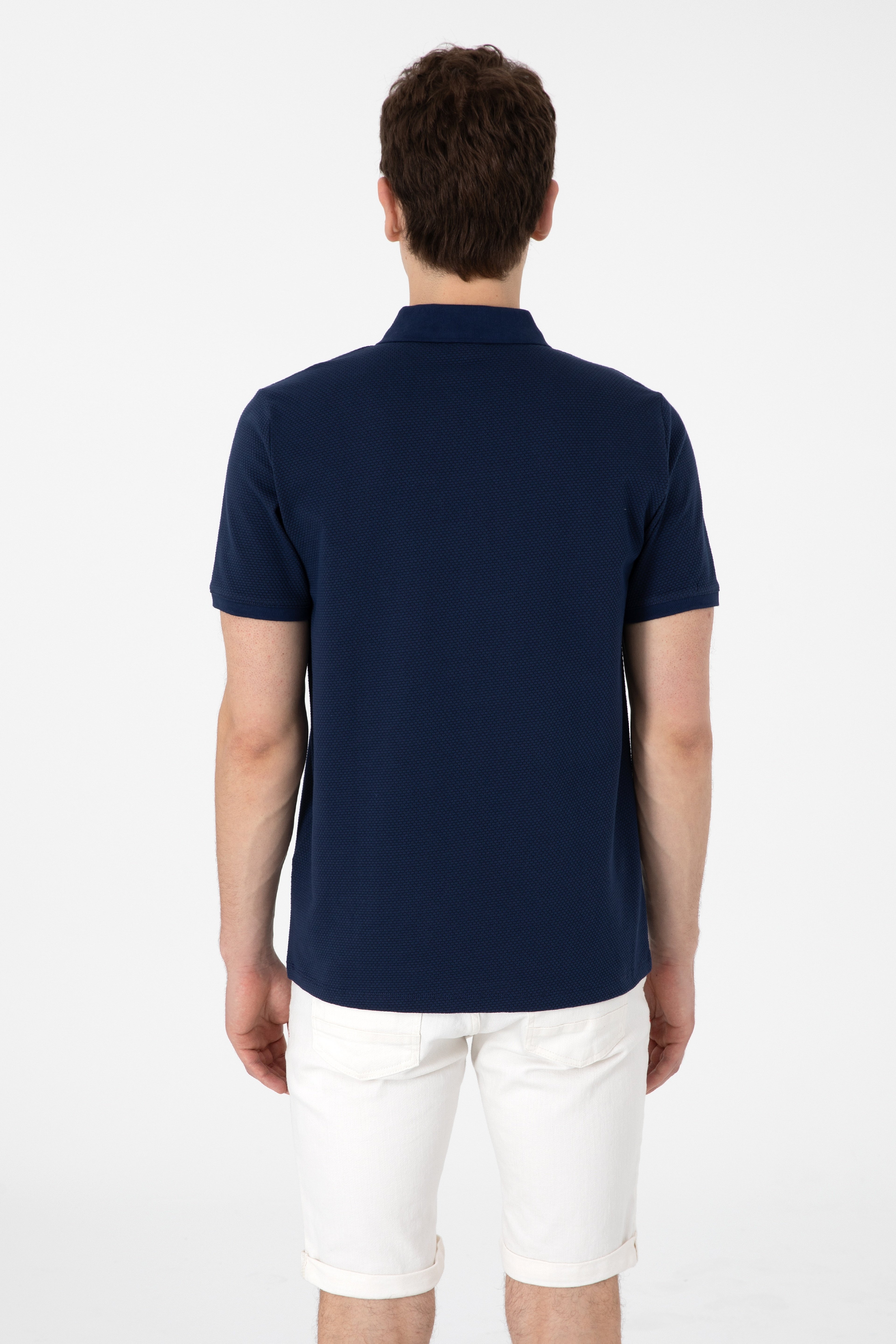 Erkek Regular Fit Fermuarlı Lacivert Dokulu Tişört - Image 5