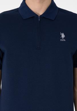 Erkek Regular Fit Fermuarlı Lacivert Dokulu Tişört - 50306014009