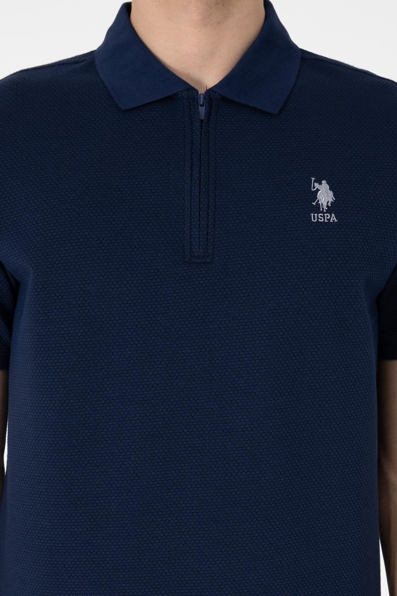 Erkek Regular Fit Fermuarlı Lacivert Dokulu Tişört - 50306014009