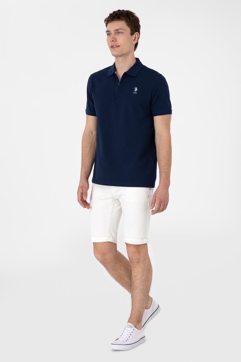 Erkek Regular Fit Fermuarlı Lacivert Dokulu Tişört - 50306014009