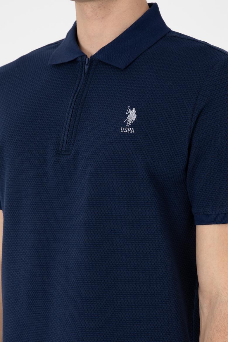 Erkek Regular Fit Fermuarlı Lacivert Dokulu Tişört - 50306014009