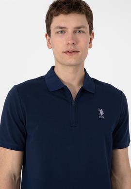 Erkek Regular Fit Fermuarlı Lacivert Dokulu Tişört - 50306014009