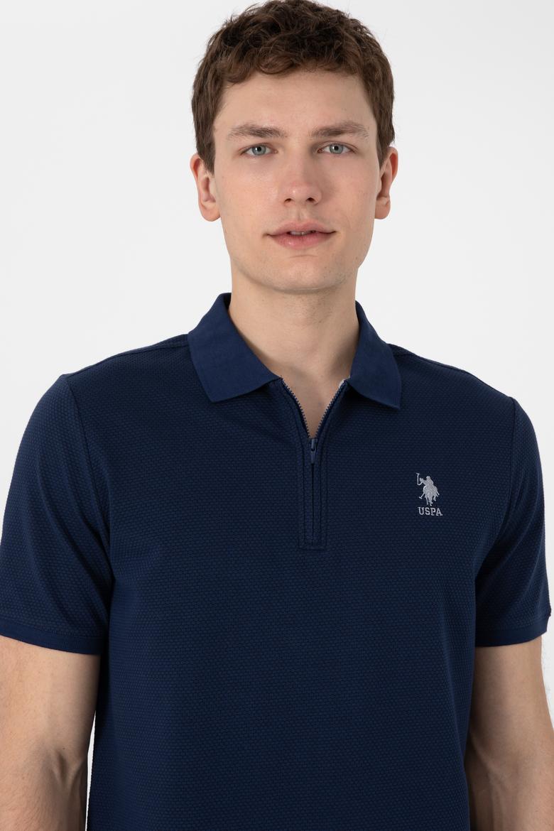 Erkek Regular Fit Fermuarlı Lacivert Dokulu Tişört - 50306014009