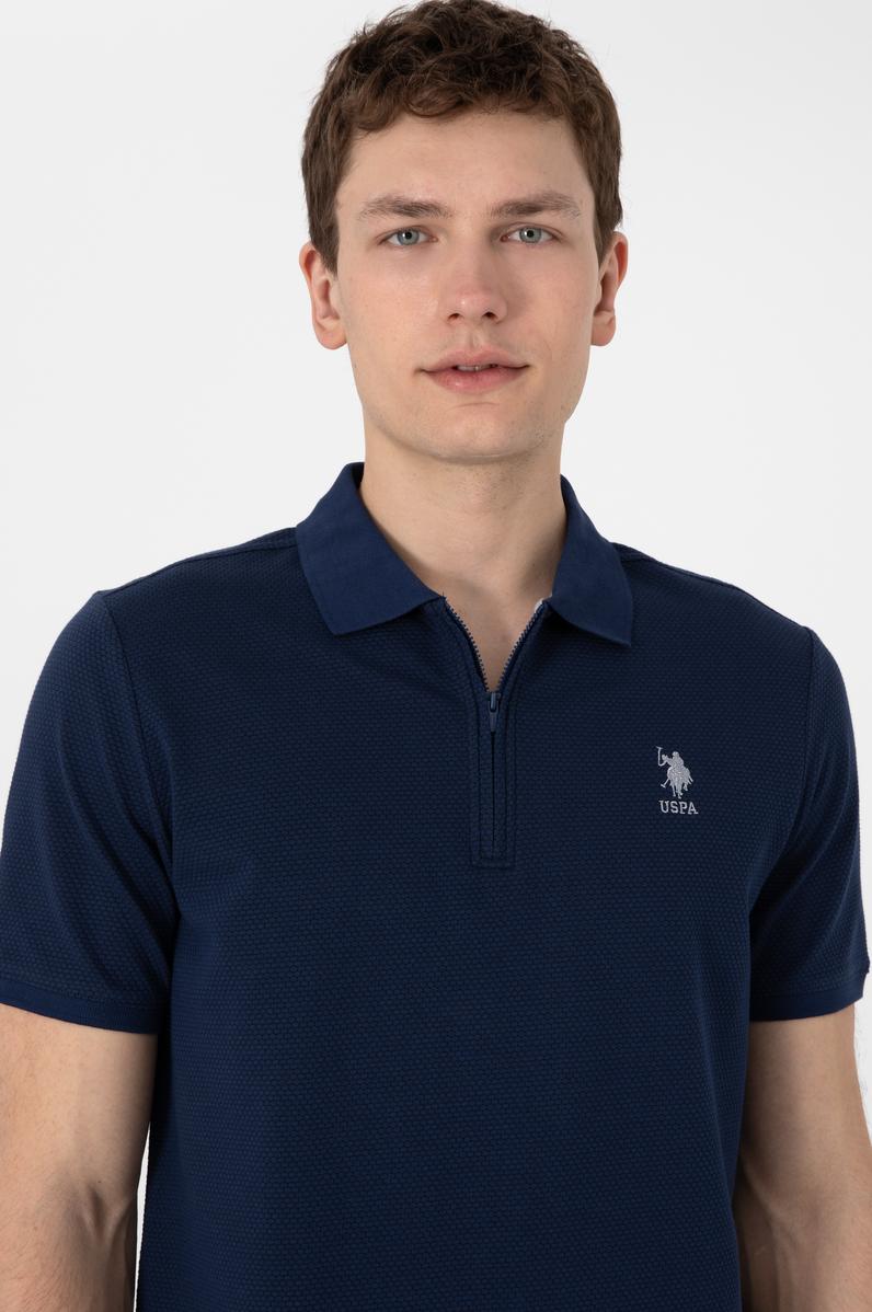 Erkek Regular Fit Fermuarlı Lacivert Dokulu Tişört