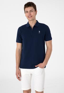 Erkek Regular Fit Fermuarlı Lacivert Dokulu Tişört - 50306014009