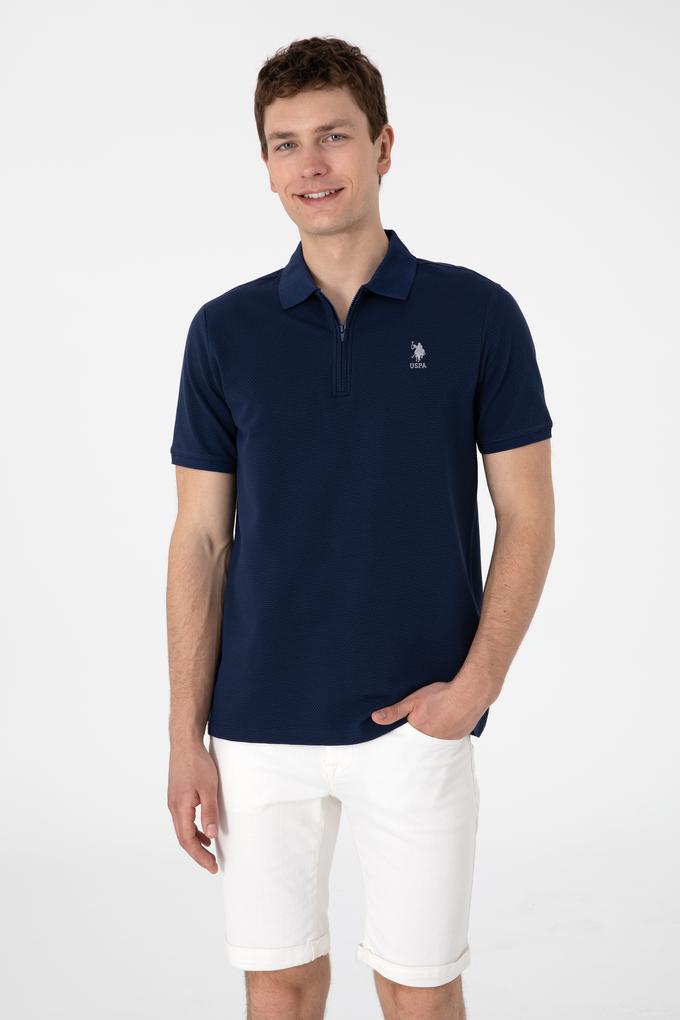 Erkek Regular Fit Fermuarlı Lacivert Dokulu Tişört