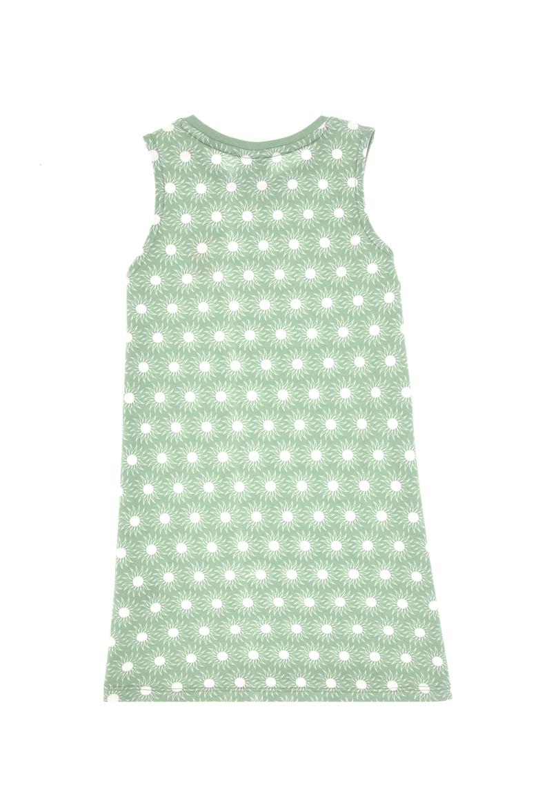 Kız Çocuk Su Yeşili Kolsuz Bisiklet Yaka A-Form Desenli Örme Elbise - 50306240001