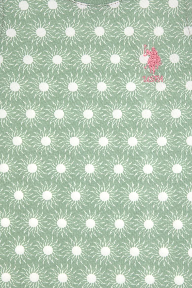 Kız Çocuk Su Yeşili Kolsuz Bisiklet Yaka A-Form Desenli Örme Elbise - 50306240001