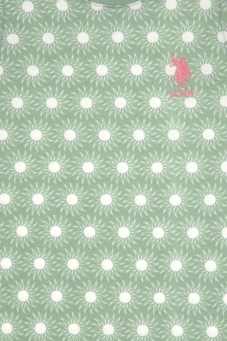 Kız Çocuk Su Yeşili Kolsuz Bisiklet Yaka A-Form Desenli Örme Elbise