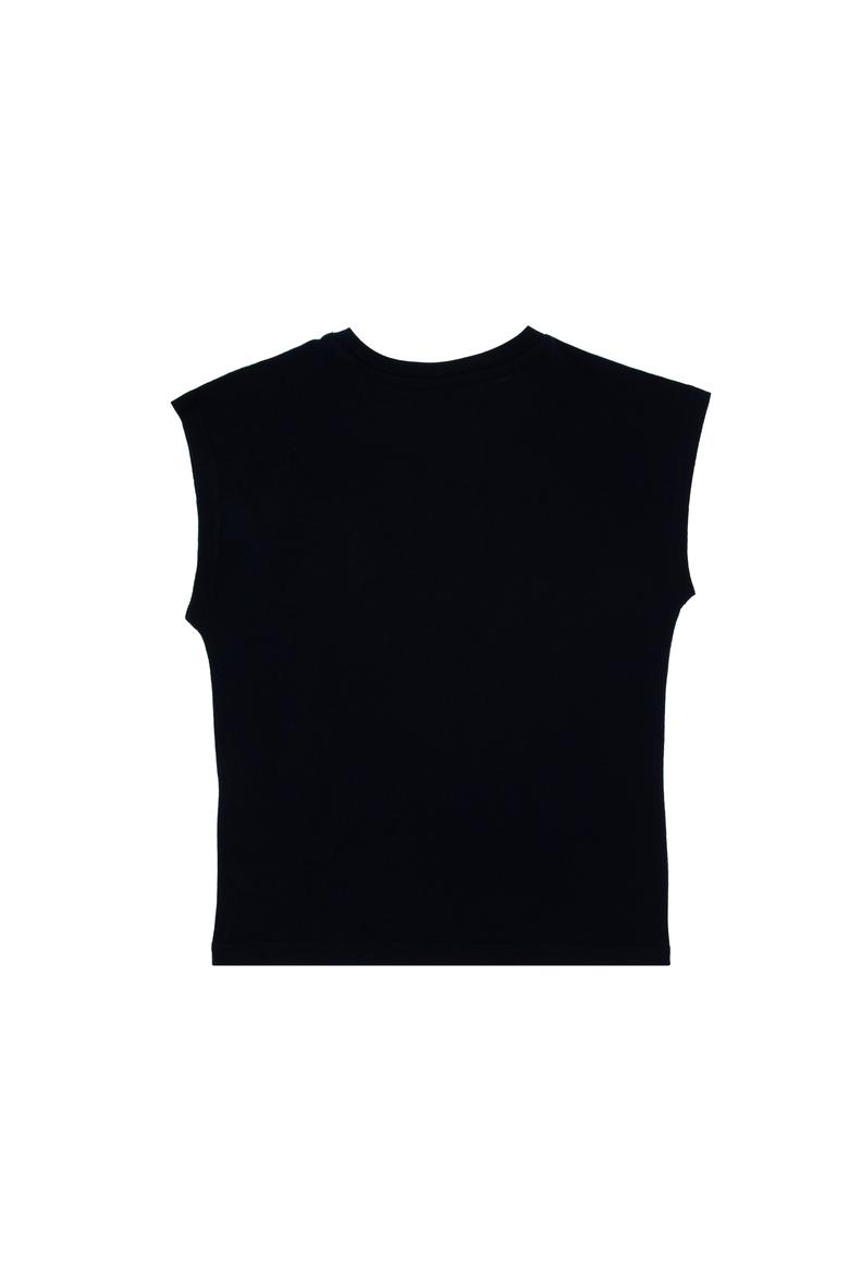 Kız Çocuk Lacivert Bisiklet Yaka Baskılı Pamuk Tişört - 50306190003