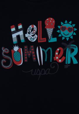 Kız Çocuk Lacivert Bisiklet Yaka Baskılı Pamuk Tişört - 50306190003