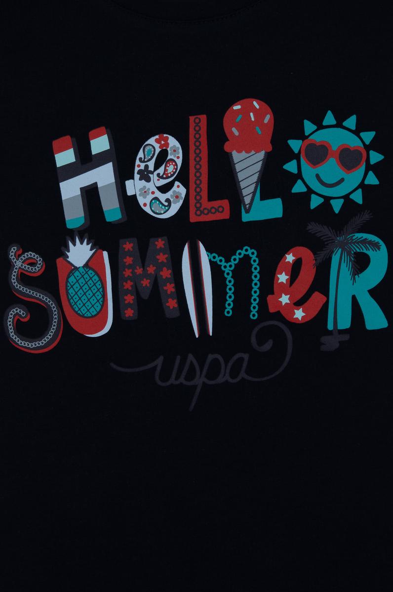 Kız Çocuk Lacivert Bisiklet Yaka Baskılı Pamuk Tişört