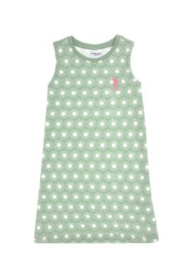 Kız Çocuk Su Yeşili Kolsuz Bisiklet Yaka A-Form Desenli Örme Elbise - 50306240001