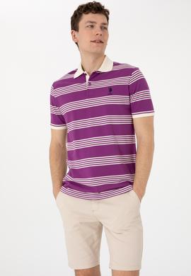 Erkek Regular Fit Polo Yaka Menekşe Çizgili Tişört - 50306826009