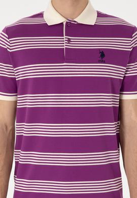 Erkek Regular Fit Polo Yaka Menekşe Çizgili Tişört - 50306826009