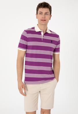 Erkek Regular Fit Polo Yaka Menekşe Çizgili Tişört - 50306826009