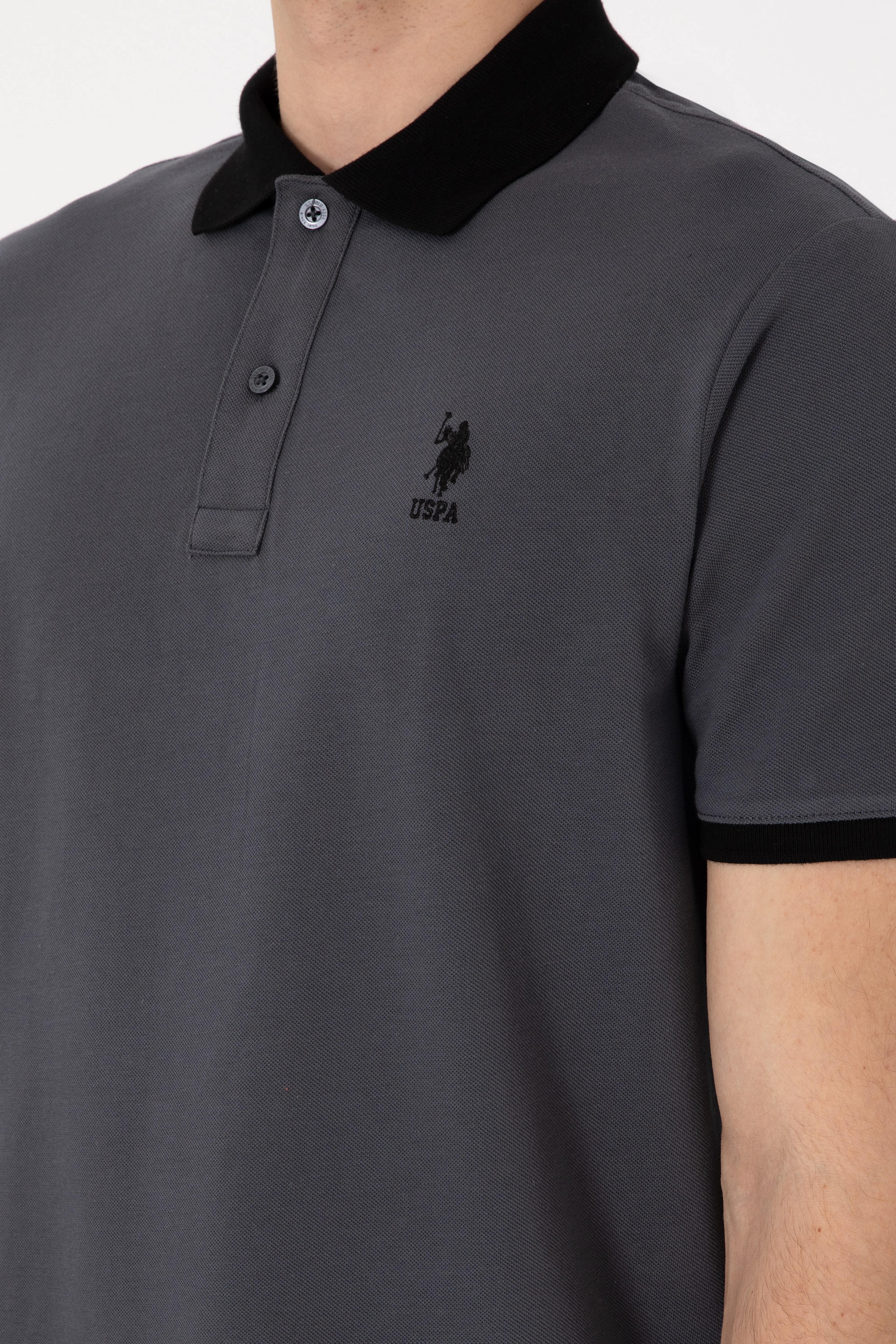 Erkek Regular Fit Polo Yaka Antrasit Basic Tişört - Image 7