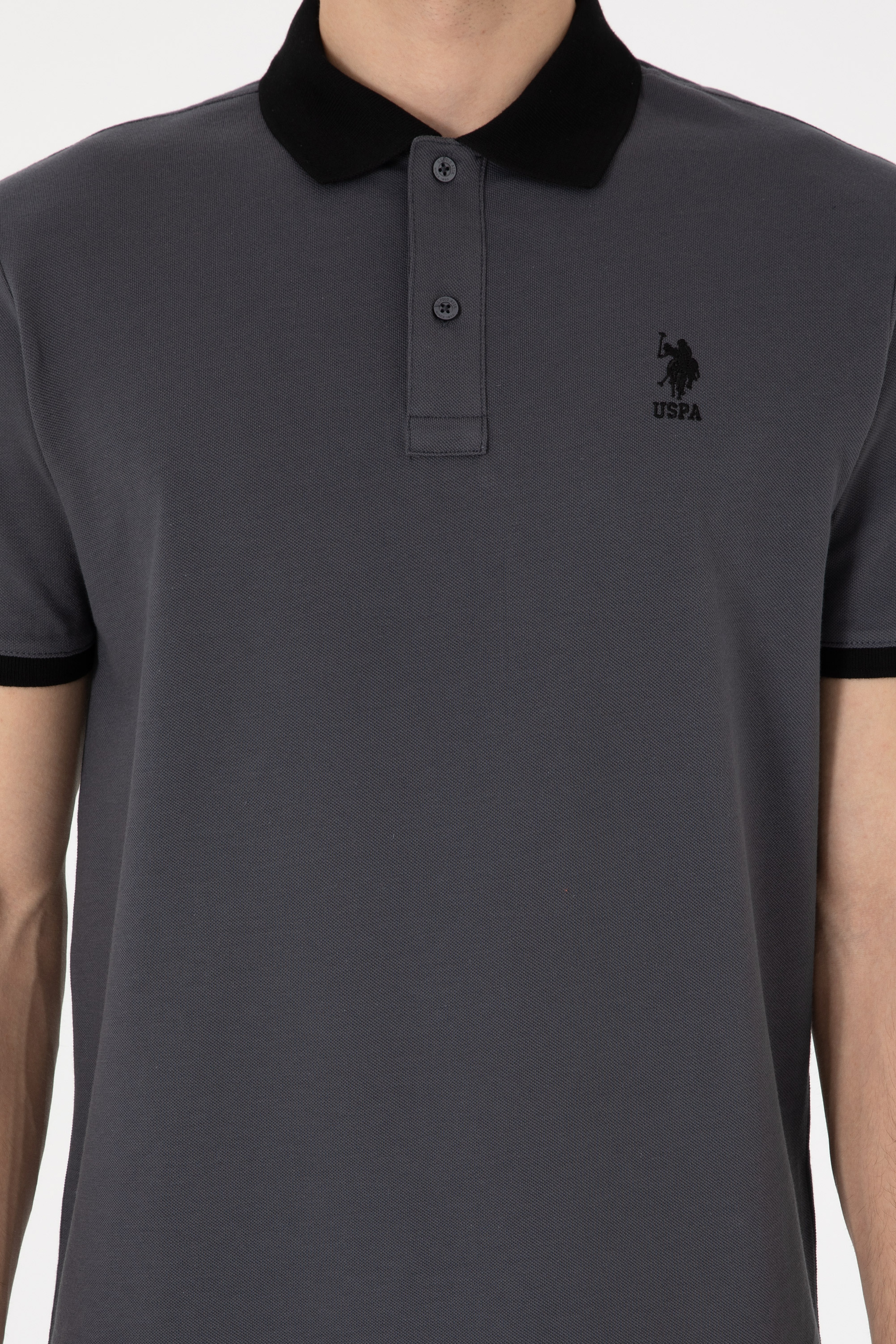 Erkek Regular Fit Polo Yaka Antrasit Basic Tişört
