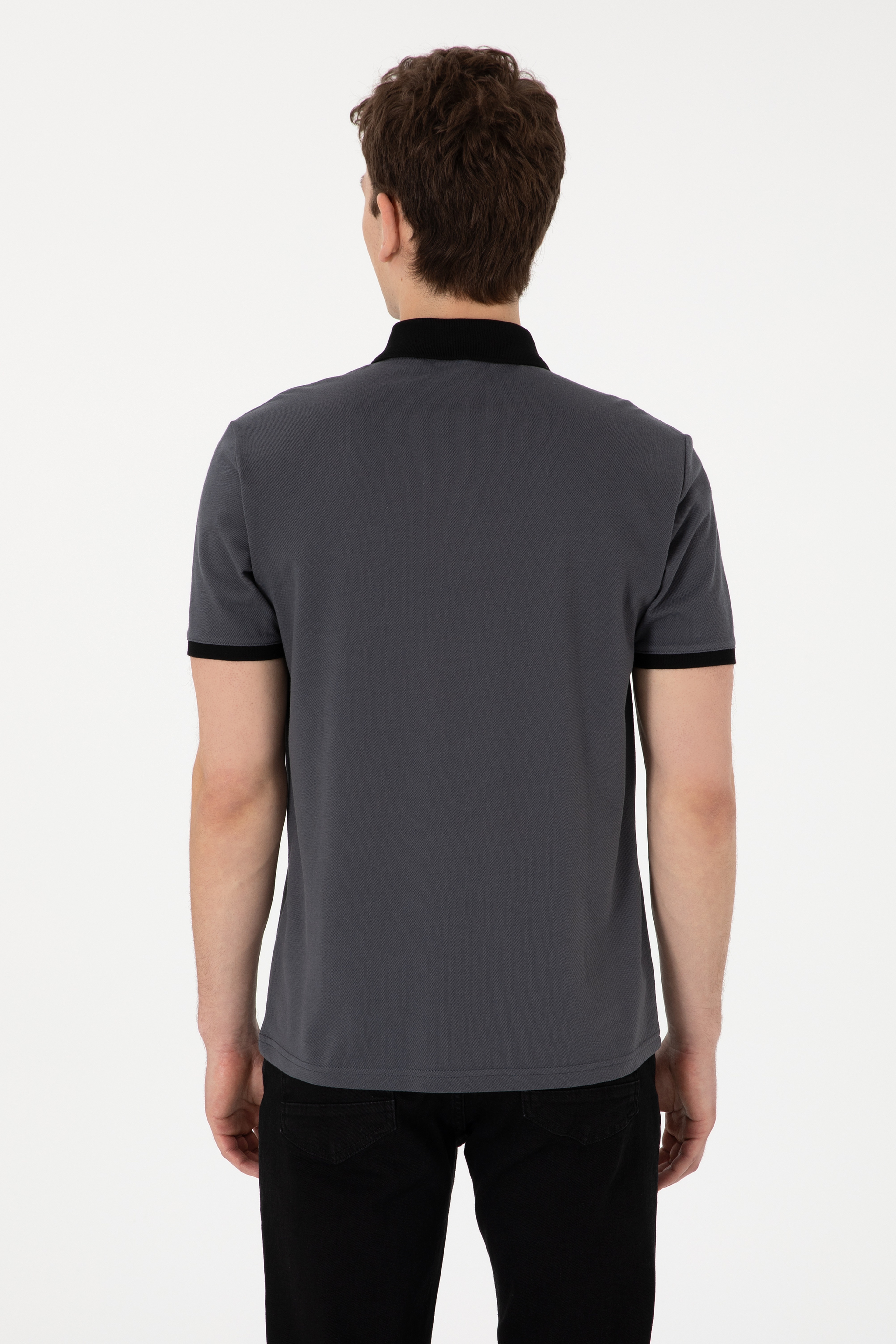 Erkek Regular Fit Polo Yaka Antrasit Basic Tişört - Image 5