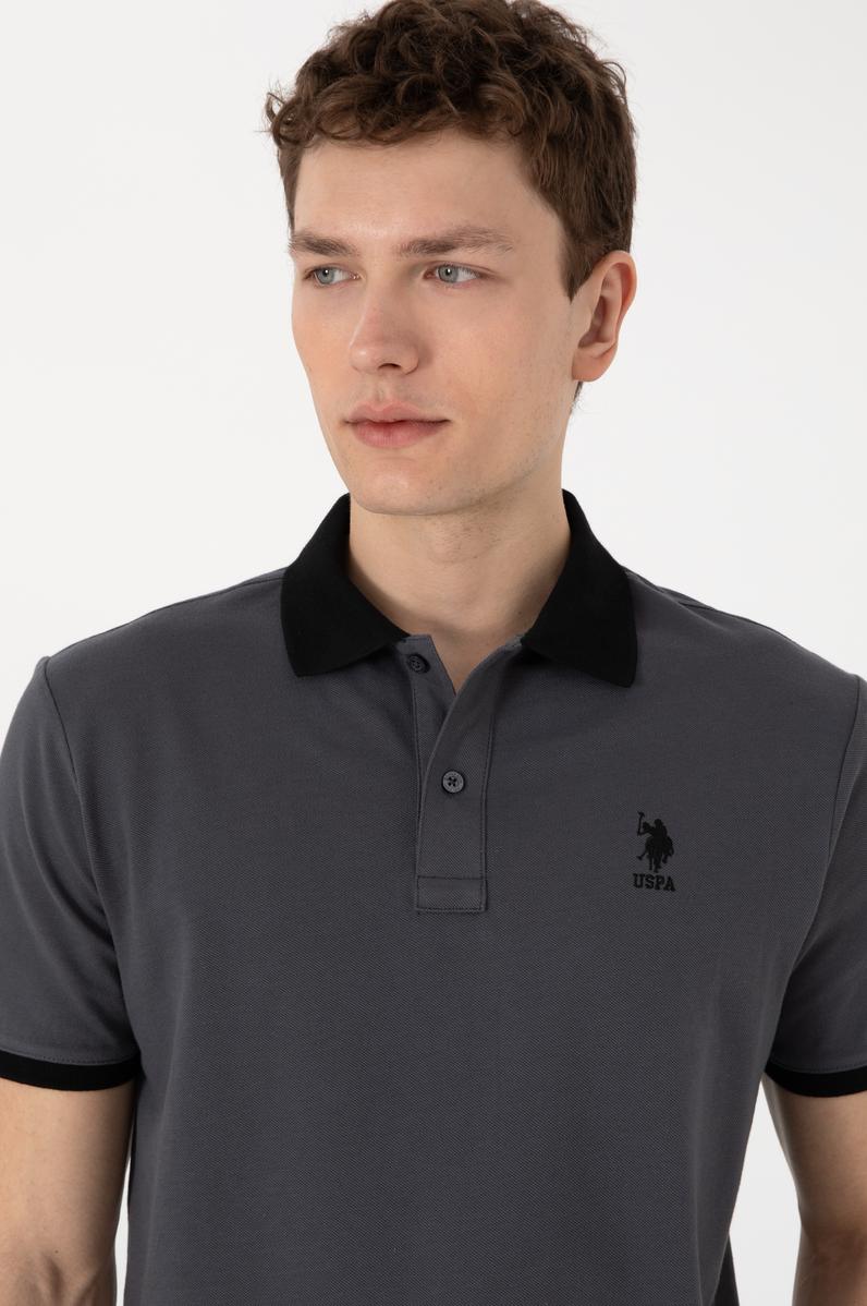 Erkek Regular Fit Polo Yaka Antrasit Basic Tişört