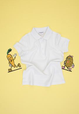 Kız Çocuk Beyaz Polo Yaka Basic Tişört - 50306036074