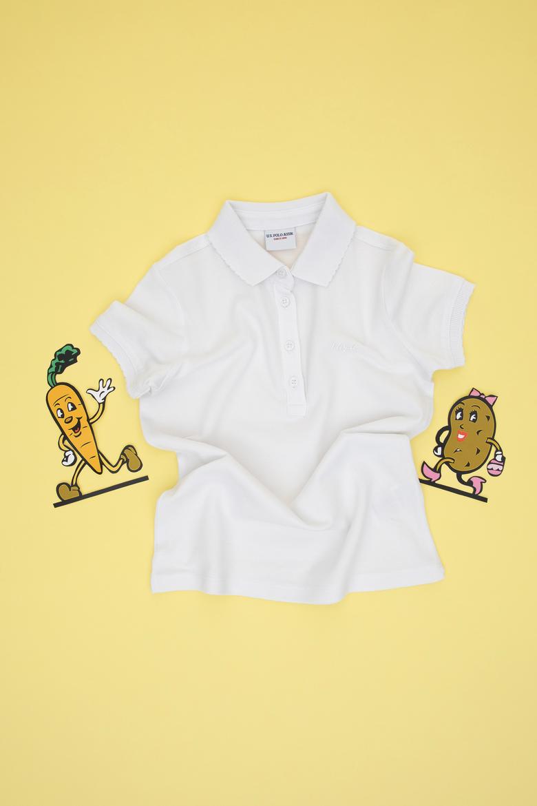 Kız Çocuk Beyaz Polo Yaka Basic Tişört - 50306036074