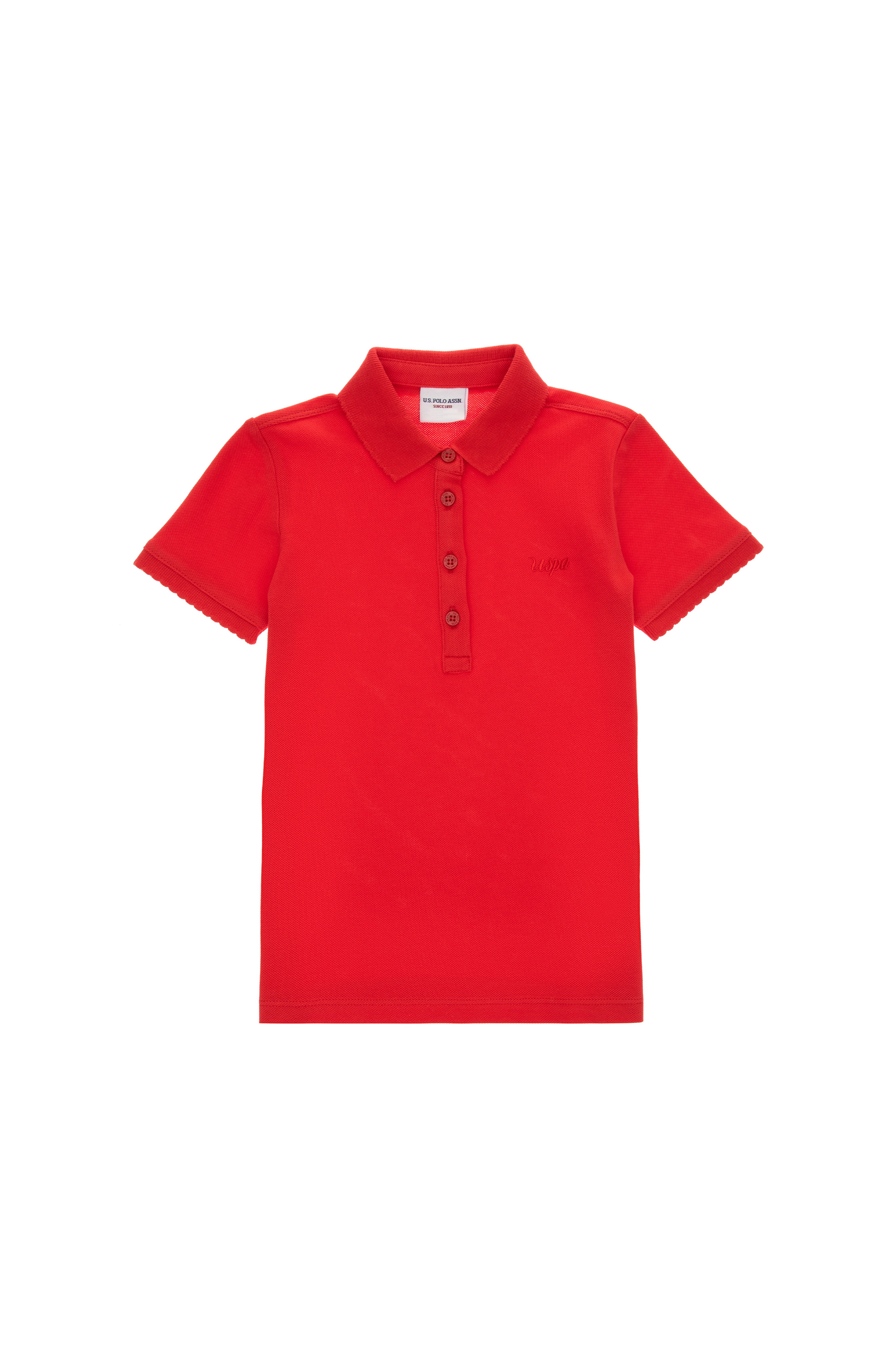 Kız Çocuk Kırmızı Polo Yaka Basic Tişört - Image 1