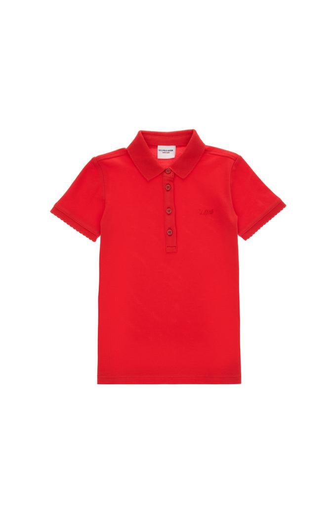 Kız Çocuk Kırmızı Polo Yaka Basic Tişört