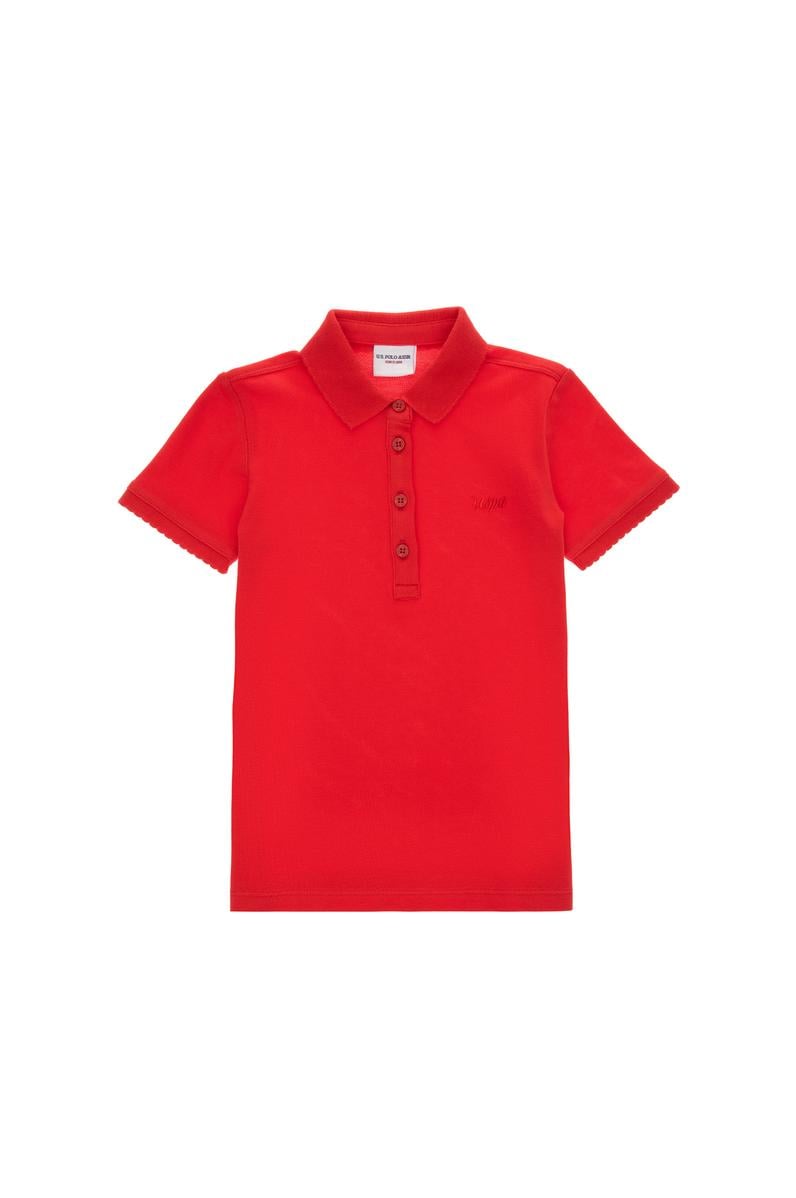Kız Çocuk Kırmızı Polo Yaka Basic Tişört