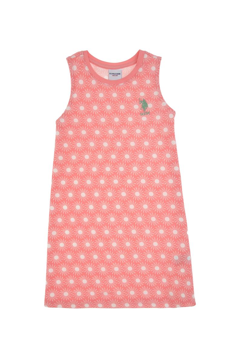 Kız Çocuk Pembe Kolsuz Bisiklet Yaka A-Form Desenli Örme Elbise - 50306240020