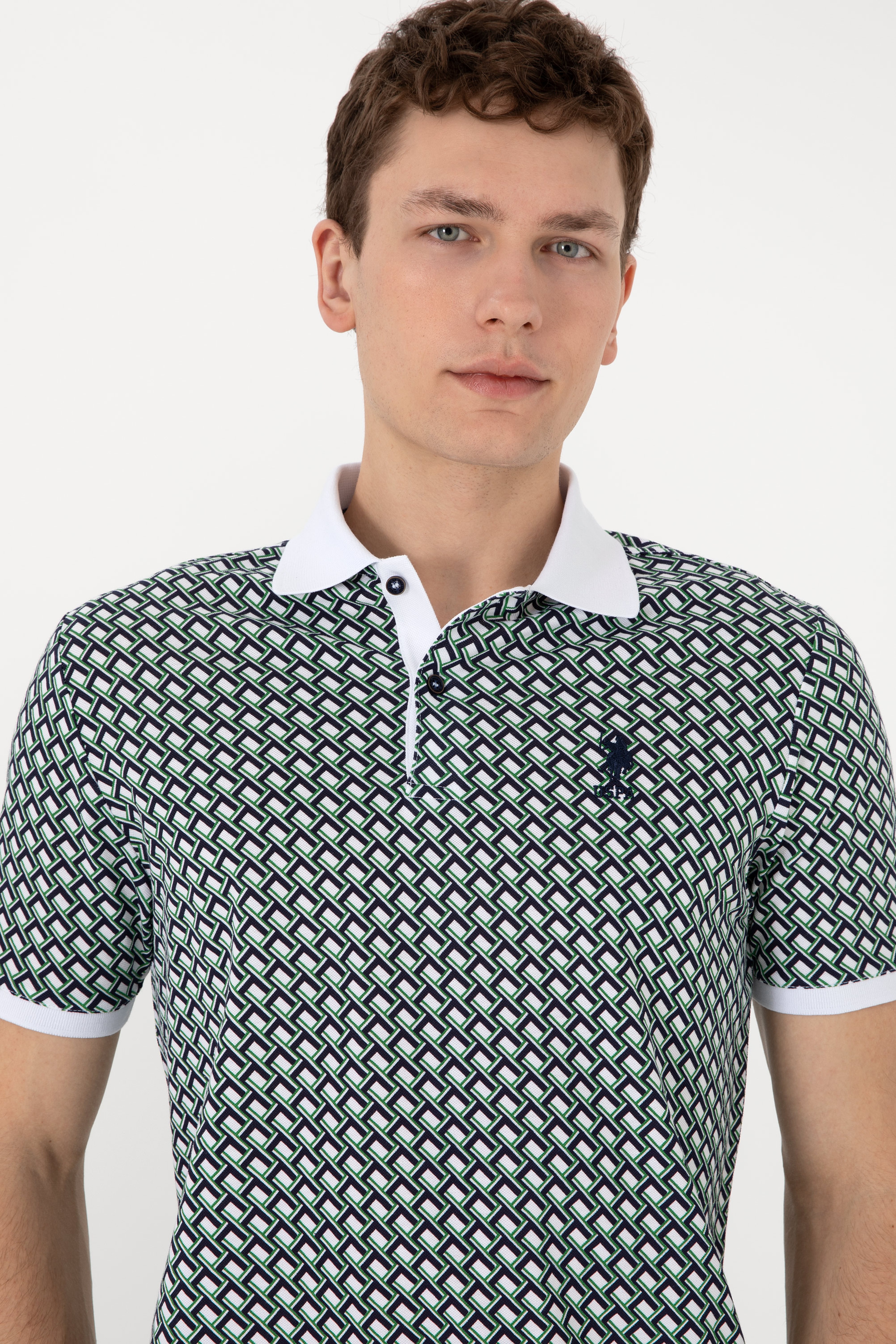 Erkek Regular Fit Polo Yaka Lacivert Desenli Tişört