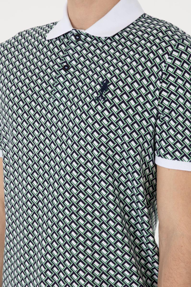 Erkek Regular Fit Polo Yaka Lacivert Desenli Tişört