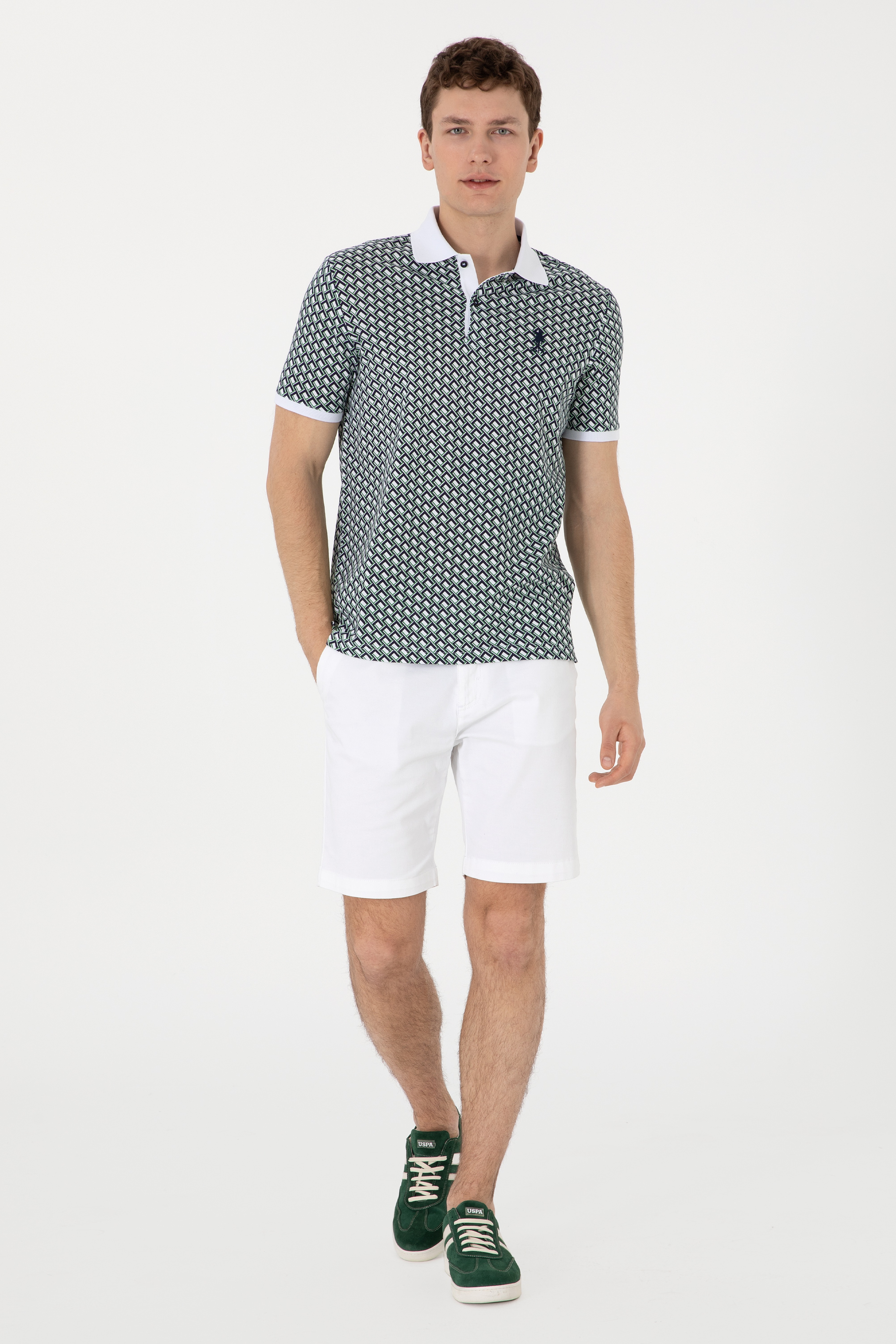 Erkek Regular Fit Polo Yaka Lacivert Desenli Tişört - Image 4