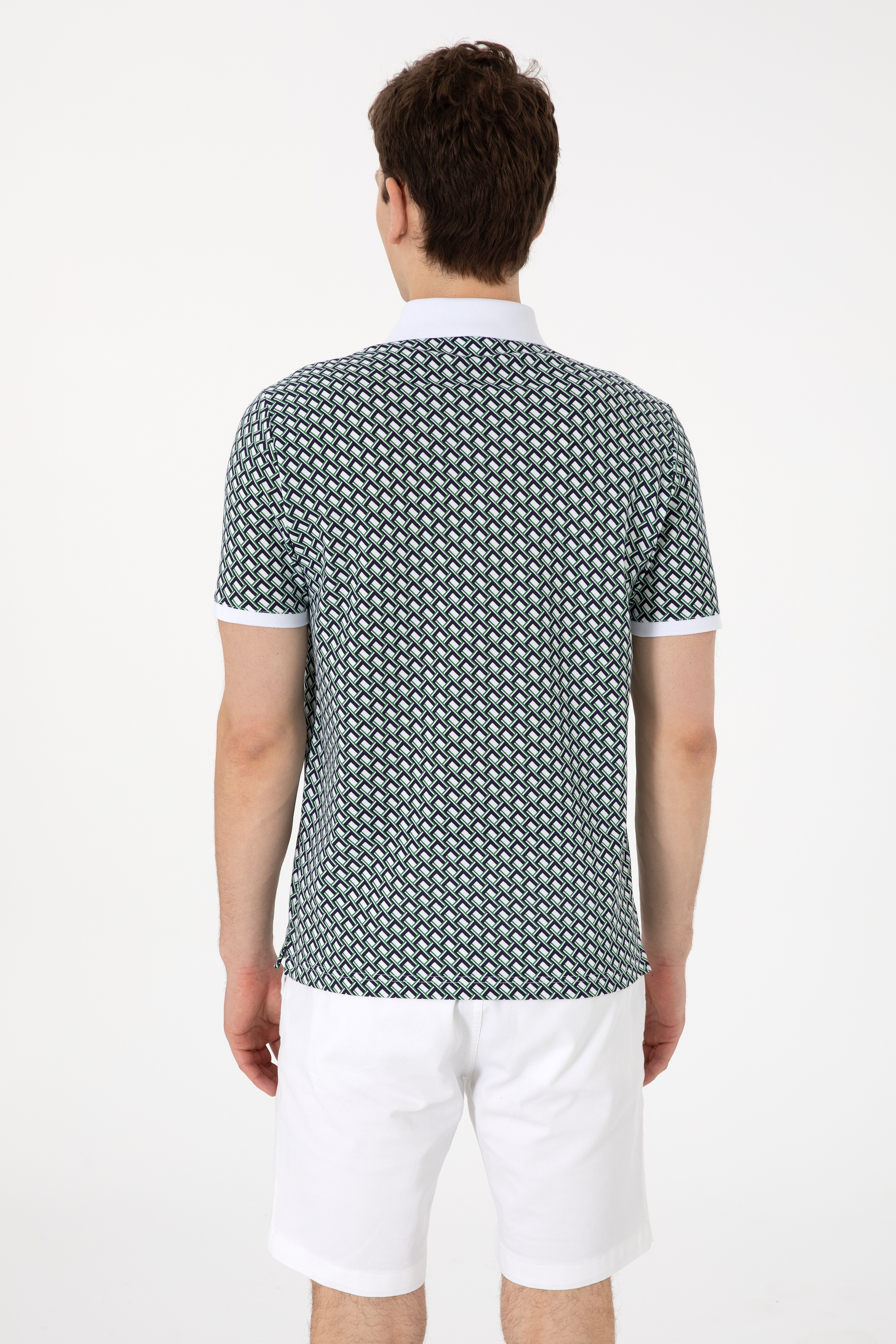 Erkek Regular Fit Polo Yaka Lacivert Desenli Tişört