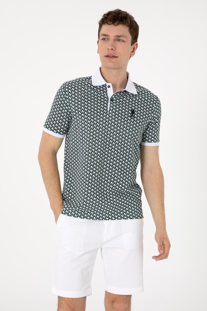 Erkek Regular Fit Polo Yaka Lacivert Desenli Tişört