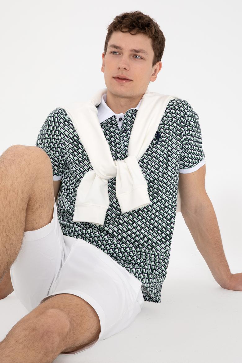 Erkek Regular Fit Polo Yaka Lacivert Desenli Tişört - 50311937016