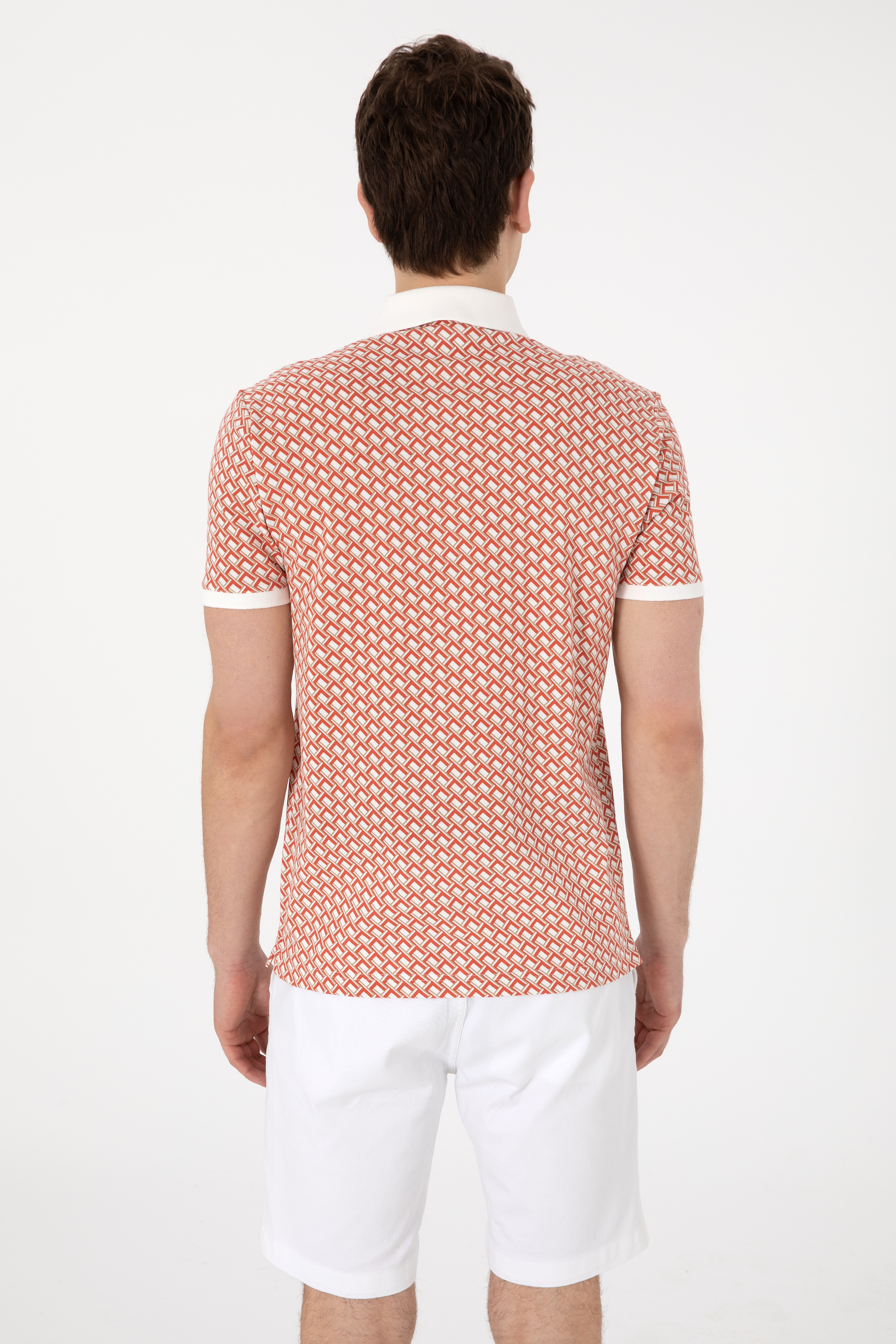 Erkek Regular Fit Polo Yaka Pudra Desenli Tişört