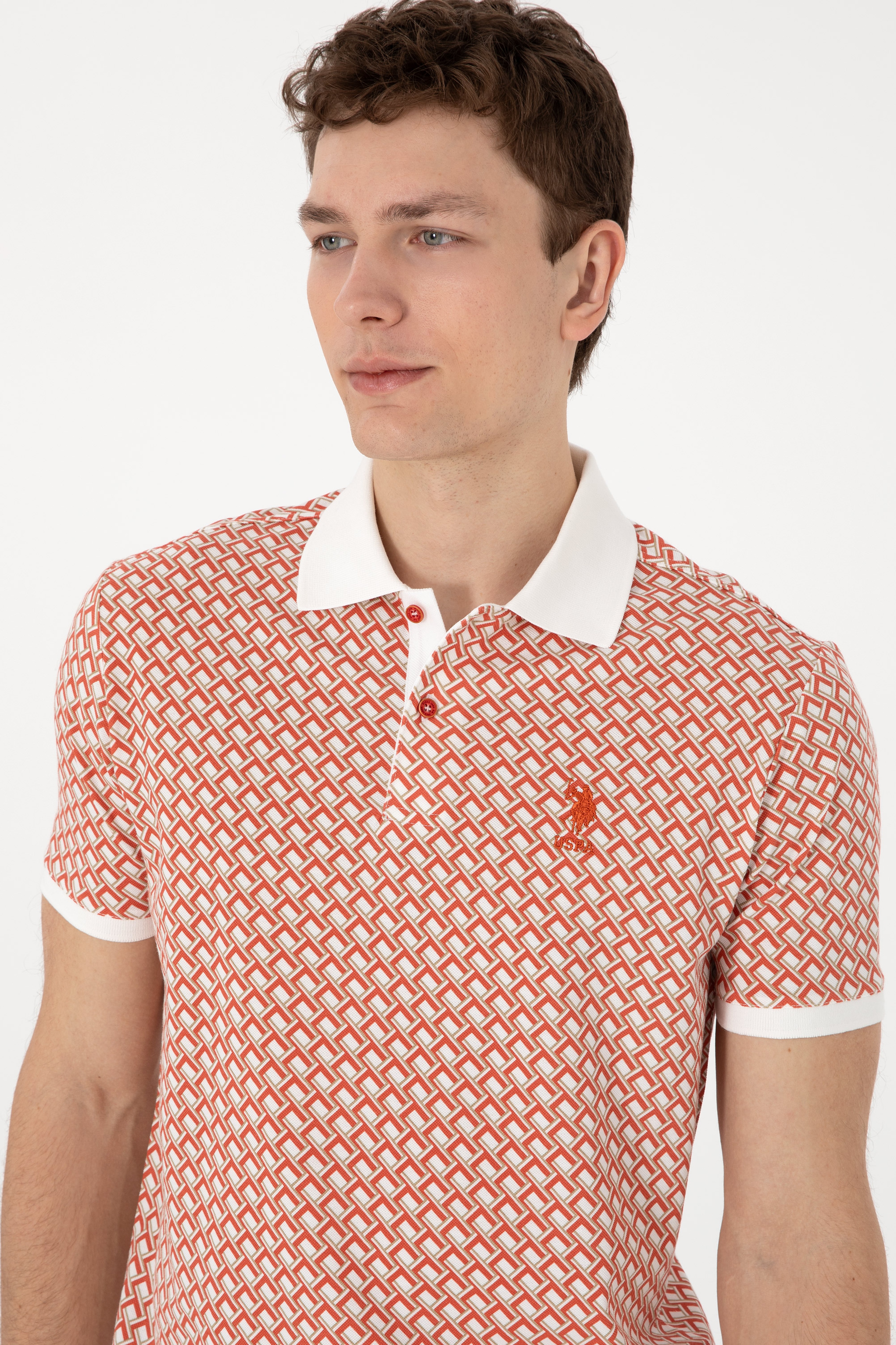 Erkek Regular Fit Polo Yaka Pudra Desenli Tişört - Image 2