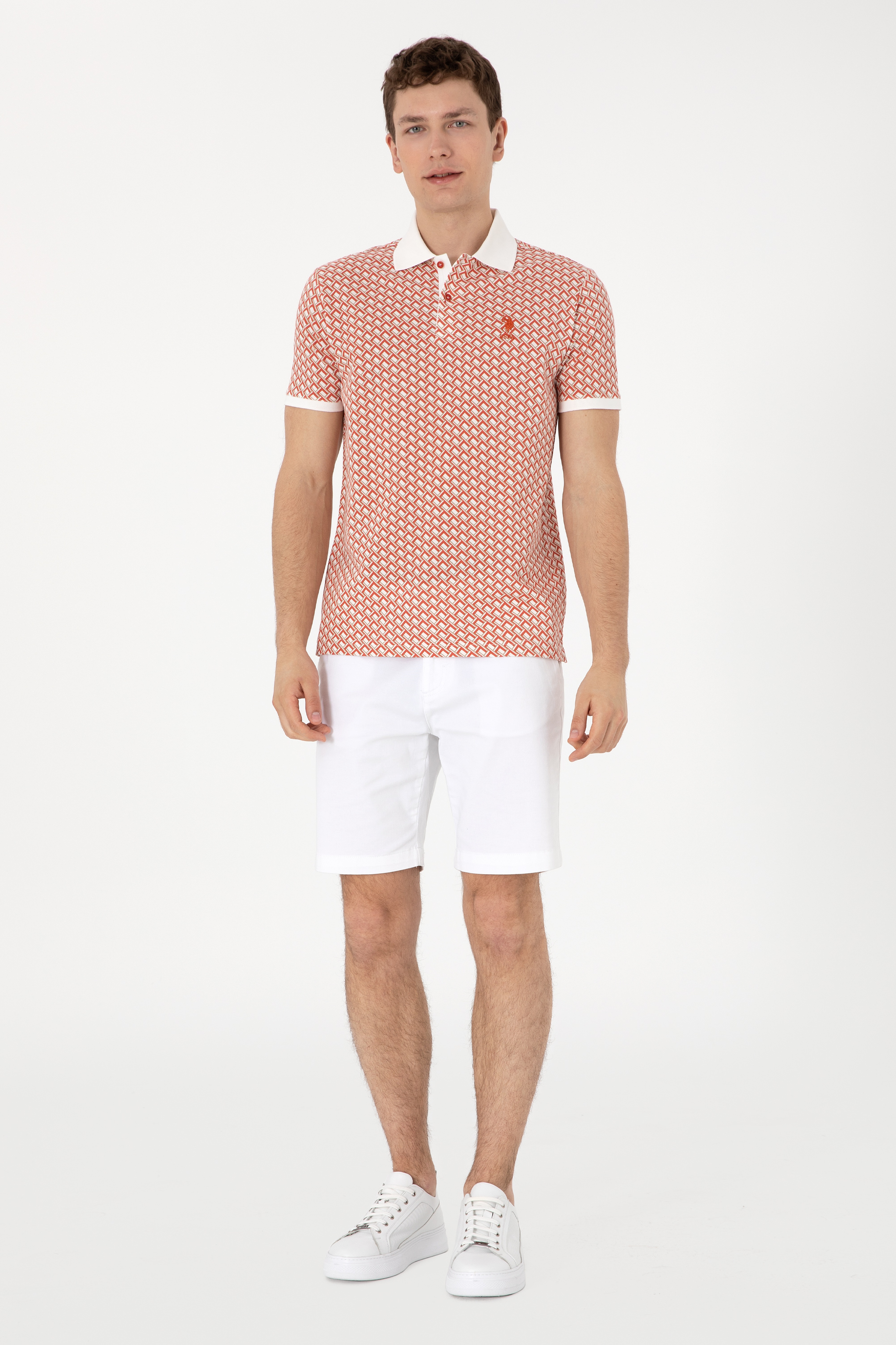 Erkek Regular Fit Polo Yaka Pudra Desenli Tişört