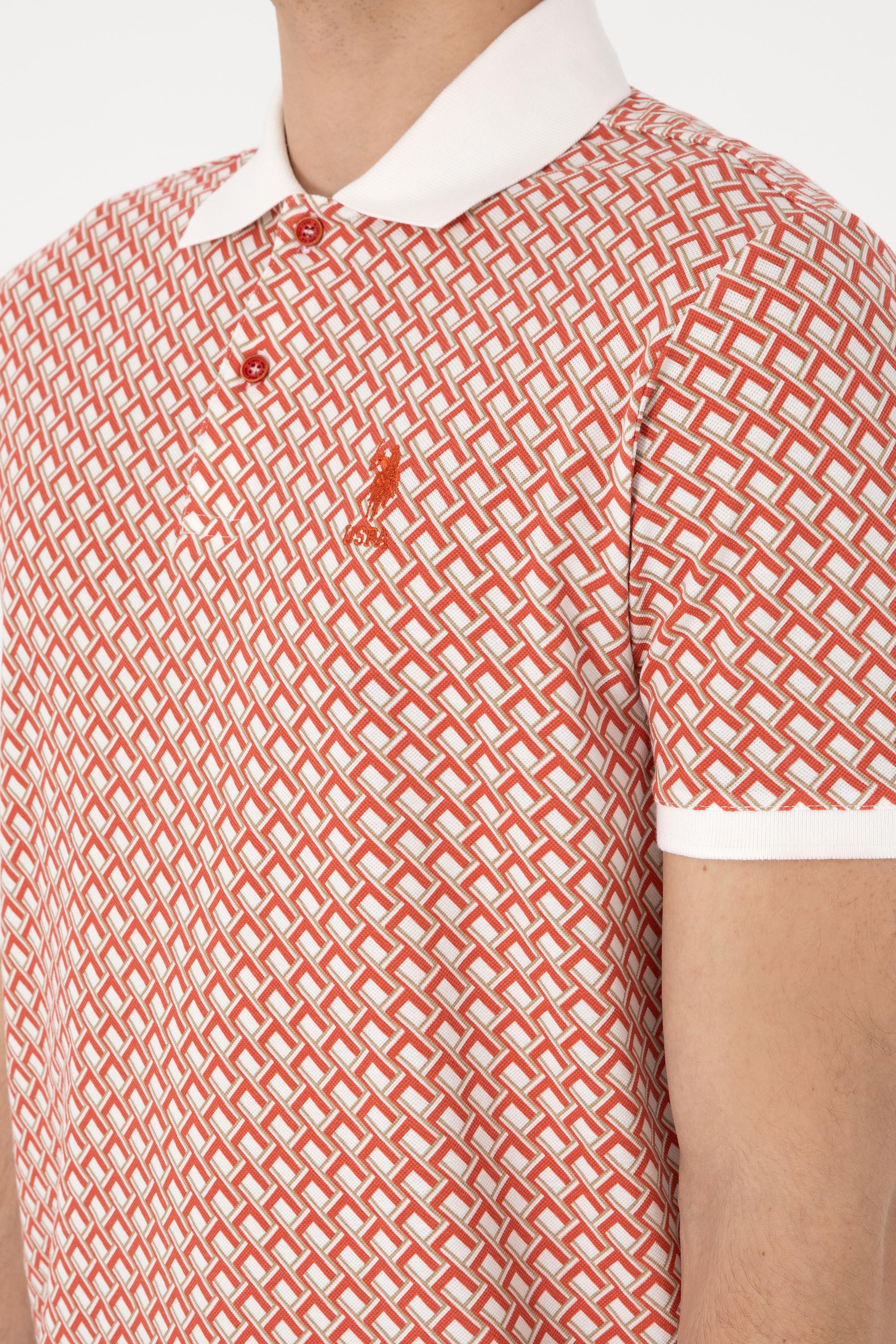 Erkek Regular Fit Polo Yaka Pudra Desenli Tişört