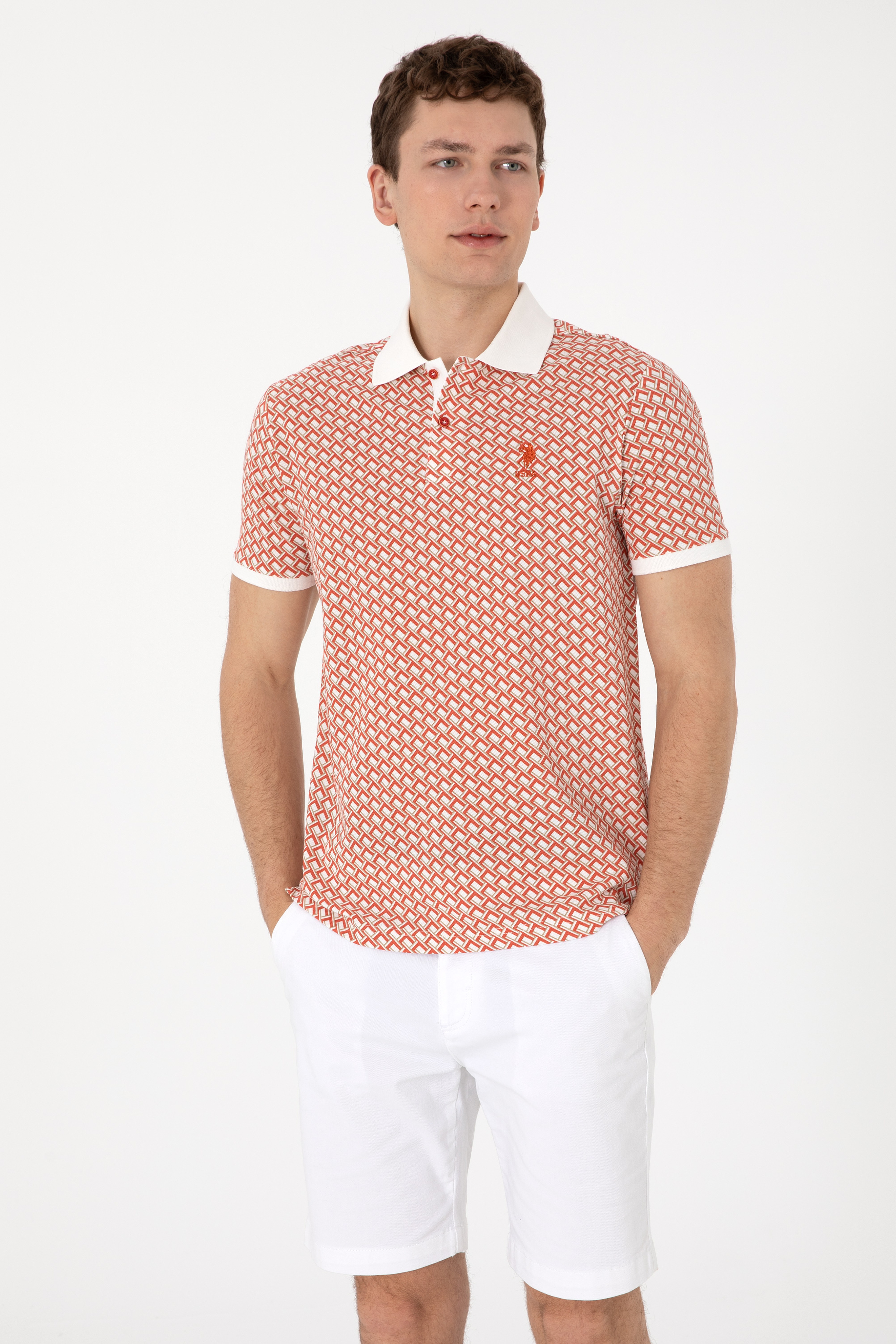 Erkek Regular Fit Polo Yaka Pudra Desenli Tişört - Image 1